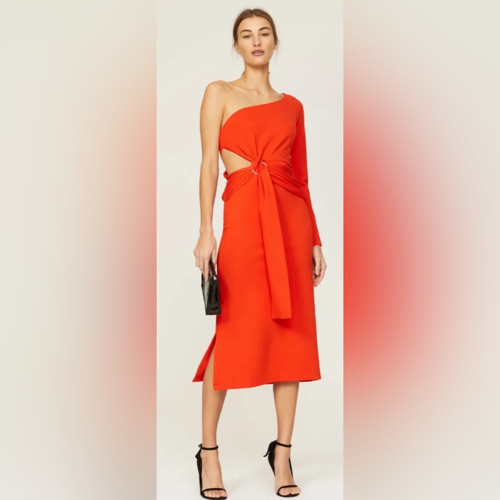 Alexis Vibrant Red Orange One-Shoulder Dress